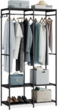 SONGMICS Clothes Rack, Iron and Wood Wardrobe Closet Organizer, Heavy Duty Garment Rack with Hanging Rods, Closet Shelves