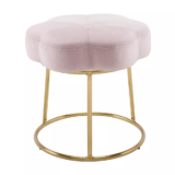 Seraphina Glam Sherpa and Metal Flower Accent Vanity Stool Ottoman Pink