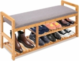 2 in 1 Bamboo Shoe Rack Bench with Storage and Cushion Seat