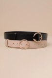 Women’s 2-Pc Serpentine Style Black and Taupe Snake Buckle Belt Set