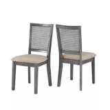 Set of 2 South Hill Beige Linen Rattan Back Dining Chairs Gray