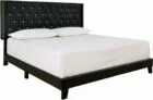 Signature Design by Ashley Vintasso Glam Button-Tufted Faux Leather Platform Bed with Rhinestones, Queen