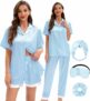 3-Pc Women’s Silky Satiny Pajama Set w/ Sleep Eye Mask (Small & Medium)