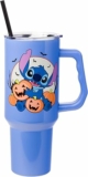 Silver Buffalo Disney Lilo and Stitch Halloween Spooky Pumpkin Jack-O-Lantern Stainless Steel Tumbler with Handle and Straw