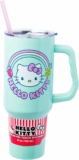 Silver Buffalo Sanrio Hello Kitty Kawaii Strawberry, Pineapple, and Rainbows Stainless Steel Tumbler with Handle and Stra