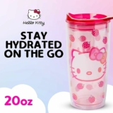 Silver Buffalo Sanrio Hello Kitty Strawberry Double Wall Travel Tumbler with Slide Close Lid, 20 Ounces