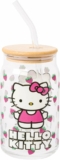 Silver Buffalo Sanrio Hello Kitty Strawberry Glass Jar Tumbler with Bamboo Lid and Glass Straw, 16 Ounces
