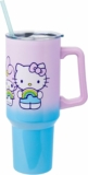 Silver Buffalo Sanrio Hello Kitty and Friends Featuring My Melody, Kuromi, and Pompompurin Rainbow Ombre Stainless Steel Tumbler with Handle and Straw, Fits in Standard Cup Holder, 40 Ounces