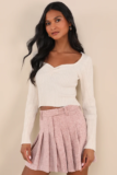 Moon River Women’s Simply Adoring Pink Tweed Pleated High-Waisted Mini Skort