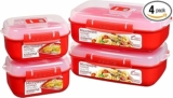 4-Pack Sistema Microwave Food Storage Containers with Steam Release Vent, Dishwasher Safe Red