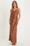 Women’s Sleek Sophisticate Bronze Satin Striped Backless Cowl Maxi Dress