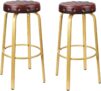 2-Pack Backless Round Faux Leather Bar Stool with Metal Legs