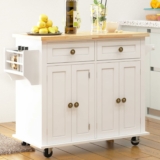 Kitchen Island with Storage, Wheels, & 4 Open Doors