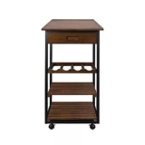 19″ Solid Wood Rolling Kitchen Cart with Wine Rack and Drawer Dark Brown