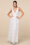 Solita White Sequin Mesh Sleeveless Maxi Dress
