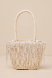 Sparkly Event Ivory Rhinestone Fringe Woven Basket Mini Bag