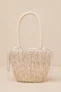 Sparkly Event Ivory Rhinestone Fringe Woven Basket Mini Bag