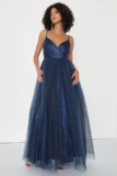 Spellbinding Beauty Navy Glitter Sleeveless Tulle Gown