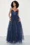 Spellbinding Beauty Navy Glitter Sleeveless Tulle Gown