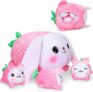Strawberry Rabbit Bunny Plush Set (Mommy + 3 Babies)