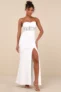 Women’s Sultry Persona White Lace Strapless Bustier Mermaid Maxi Dress