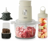 4 in 1 Sunvivi Food Grinder for Grinding Meat, Peeling Garlic & Juicing, Variable Speed Blender and Food Processor Combo with 1.5L Glass Bowl & 2 Cups