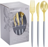 102Pcs Gold Plastic Silverware – Heavy Duty Gold Plastic Cutlery with Gray Handle
