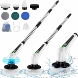 Electric Spin Scrubber Brush with 7 Replaceable Brush Heads, 2 Speeds, & Adjustable Handle