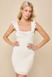 Women’s Sweet Always Ivory Ribbed Ruffled Sleeveless Sweater Mini Dress