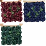 16pcs Real Looking Foam Fake Roses with Stems