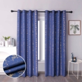 2-Panels Gold Foil Print Linen Textured Curtains