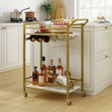 2-Tier Beverage Cart with Wine Rack and Glass Holder