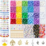 Friendship Bracelet Making Kit with Clay Beads, 4mm Seed Beads, Pony Beads, 8mm Glass Beads, Letter Beads and Charms