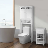 Teamson Home Dawson Wooden 2-Door Bathroom Etagere Over The Toilet Space Saver Cabinet with Interior Adjustable Shelf and Open Shelf