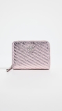 Tory Burch Kira Metallic Moto Quilt Small Zip Around Wallet