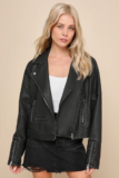 Women’s Trendy Rebel Washed Black Vegan Leather Collared Moto Jacket