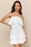 Women’s True Lover White Burnout Floral Ruffled Strapless Mini Dress