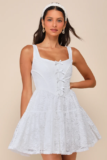 Rare London Women’s Truly Flawless White Lace Sleeveless Bow Bustier Mini Dress