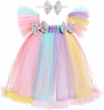 Toddler Girls Rainbow Ruffle Layered Tulle Princess Dress with Sparkly Headband