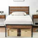 Twin Size Bed Frame with Rustic Vintage Wood Headboard