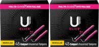 2-Pack 45-Count U by Kotex Click Compact Tampons, Regular Absorbency, Unscented