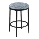 Upholstered Metal Barstool Indigo Print – HomePop: Round Polyester Seat, 24.5″