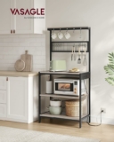 Bakers Rack with Charging Station, 80 cm Coffee Bar with Adjustable Storage Shelf, Microwave Stand, Grid Panel, 12 Hooks