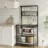 Kitchen Cart w/ Metal Mesh Basket, Bottle Holder, & Storage Shelves