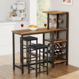 3-Piece Dining Set with Storage Shelves, Cup Holder & Wine Rack