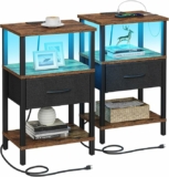 2-Pack Adjustable LED Side Table with Charging Station and Fabric Drawer