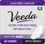 42-Count Veeda Natural Cotton Day Pads with Wings – Heavy Flow