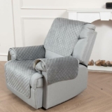 4-Pc Velvet Quilted Grey Recliner Chair Covers
