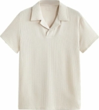 Men’s Short Sleeve Lapel Collar Ribbed Shirt