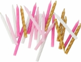 24-Count Vibrant Pink White & Gold Spiral Birthday Candles